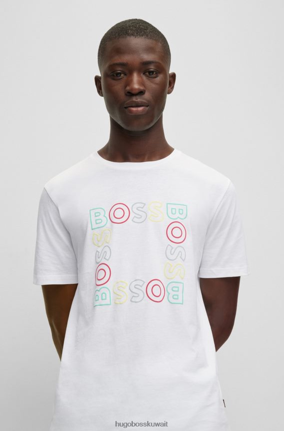 4TFNJN4251 أبيض Hugo Boss تي شيرت من الجيرسي القطني مع طباعة شعار هوغو باللون الأبيض