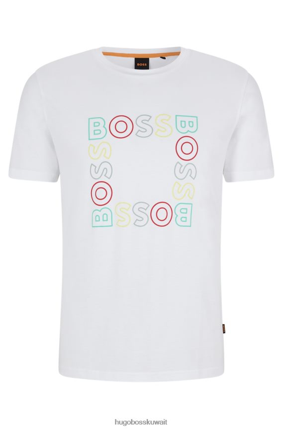 4TFNJN4251 أبيض Hugo Boss تي شيرت من الجيرسي القطني مع طباعة شعار هوغو باللون الأبيض