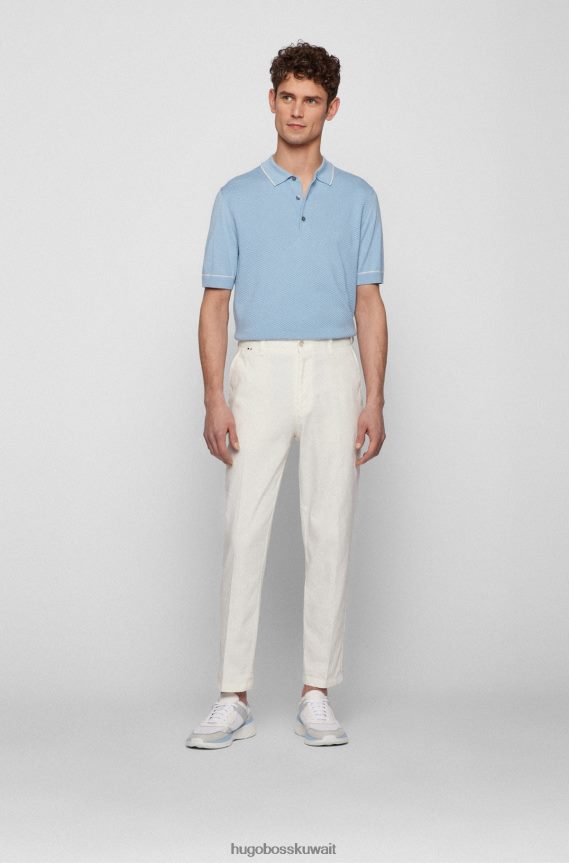 4TFNJN4252 أزرق فاتح Hugo Boss قميص بولو من قطن الحرير هوغو باللون الأزرق الفاتح مع لوحة أمامية منظمة