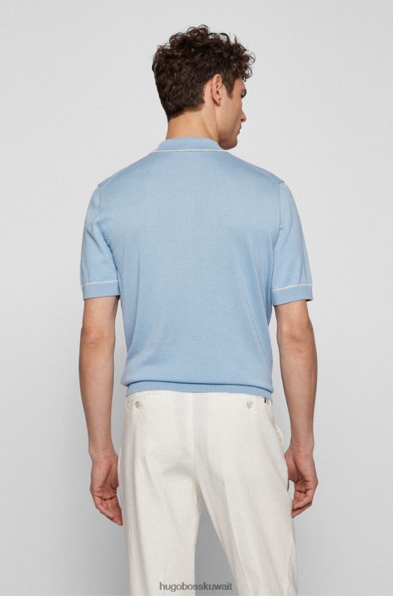 4TFNJN4252 أزرق فاتح Hugo Boss قميص بولو من قطن الحرير هوغو باللون الأزرق الفاتح مع لوحة أمامية منظمة