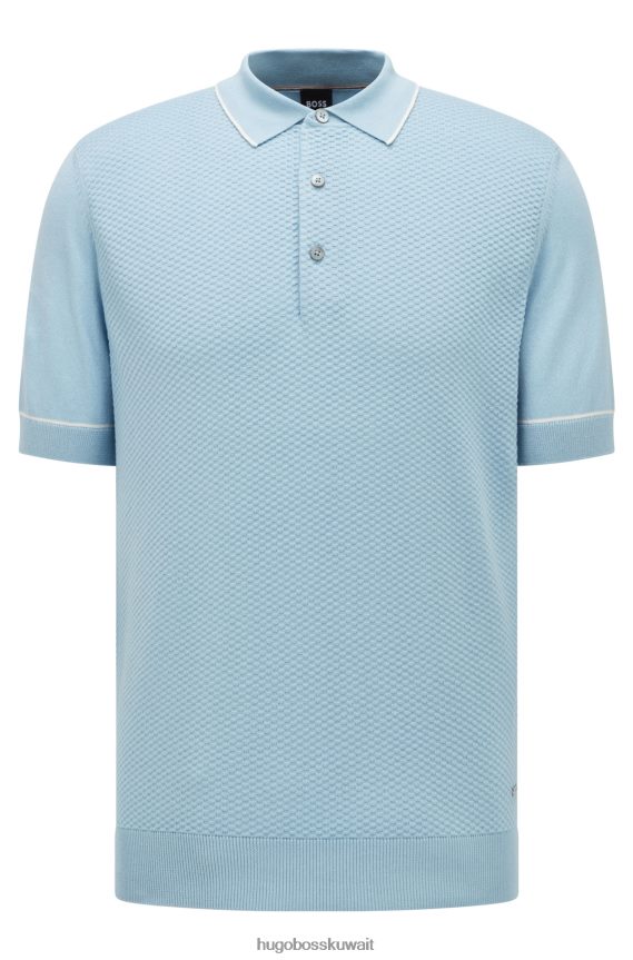 4TFNJN4252 أزرق فاتح Hugo Boss قميص بولو من قطن الحرير هوغو باللون الأزرق الفاتح مع لوحة أمامية منظمة
