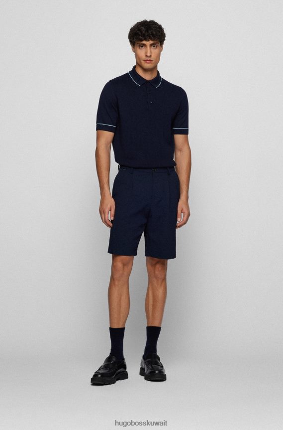 4TFNJN4253 أزرق غامق Hugo Boss قميص بولو من القطن والحرير باللون الأزرق الداكن من Hugo مع لوحة أمامية منظمة