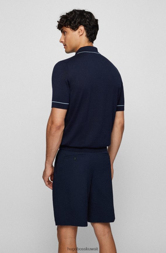 4TFNJN4253 أزرق غامق Hugo Boss قميص بولو من القطن والحرير باللون الأزرق الداكن من Hugo مع لوحة أمامية منظمة