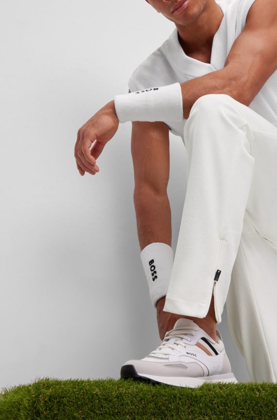 4TFNJN4255 أبيض Hugo Boss بنطال بقصّة مدببة x Matteo Berrettini من مزيج القطن