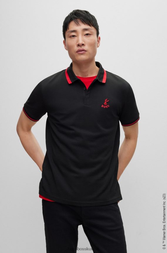 4TFNJN4257 أسود Hugo Boss قميص بولو لوني تونز × هوغو من قطن بيكيه ©