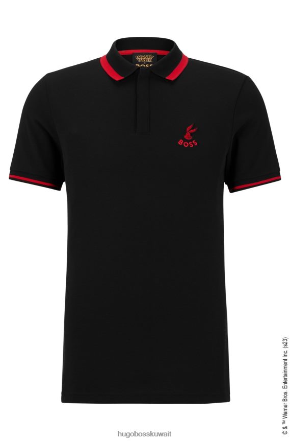 4TFNJN4257 أسود Hugo Boss قميص بولو لوني تونز × هوغو من قطن بيكيه ©