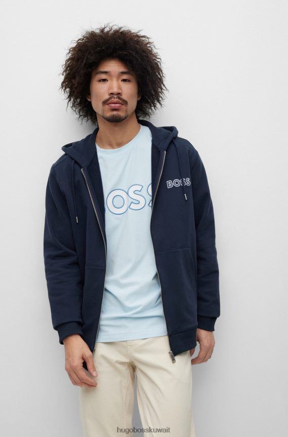 4TFNJN4259 أزرق غامق Hugo Boss سترة بغطاء للرأس بسحاب باللون الأزرق الداكن مع شعار هوغو متباين