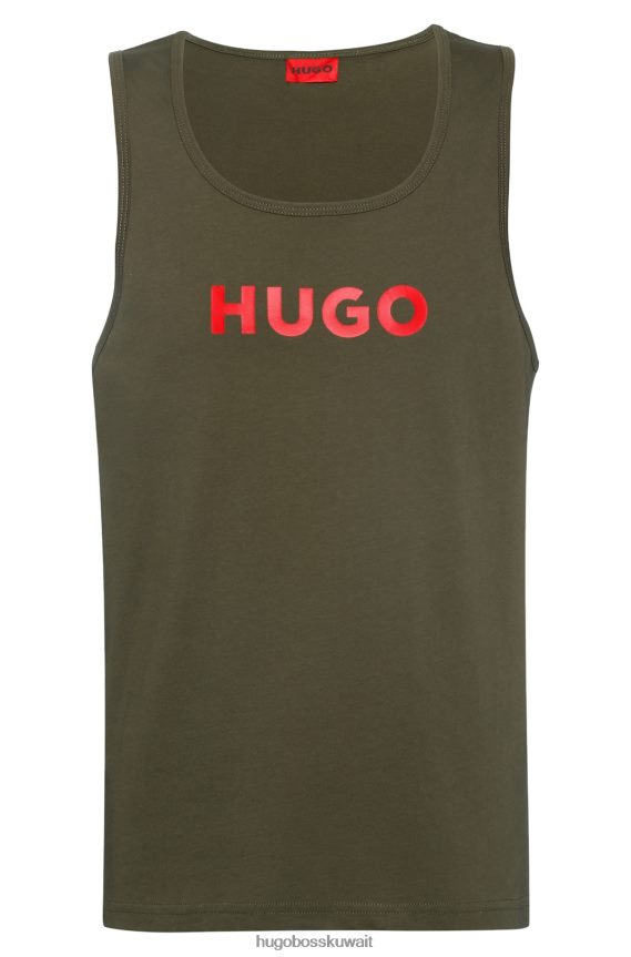 4TFNJN4261 الكاكي Hugo Boss بلوزة بدون أكمام من الجيرسي القطني باللون الكاكي مع شعار متباين