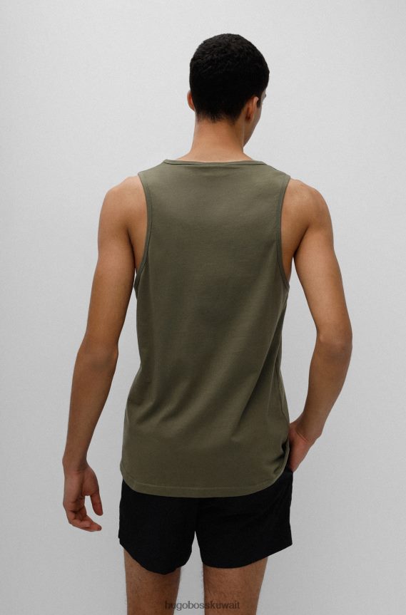 4TFNJN4261 الكاكي Hugo Boss بلوزة بدون أكمام من الجيرسي القطني باللون الكاكي مع شعار متباين