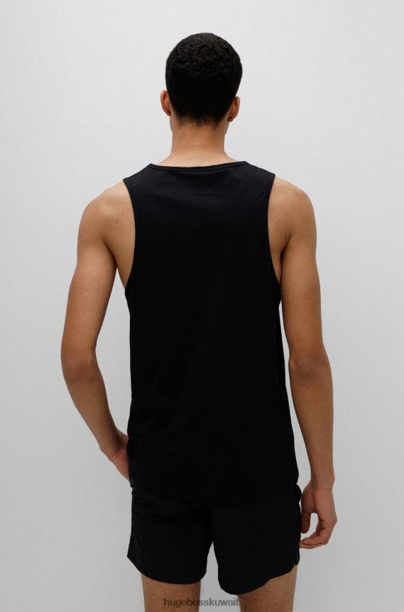 4TFNJN4263 أسود Hugo Boss تيشيرت هوغو من الجيرسي القطني مع شعار متباين باللون الأسود