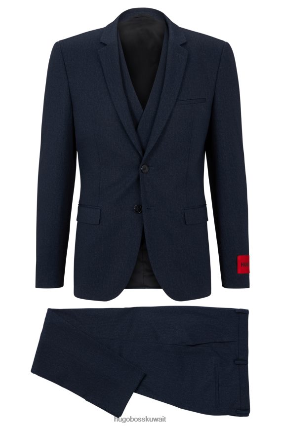 4TFNJN4268 أزرق غامق Hugo Boss بدلة هوغو باللون الأزرق الداكن مكونة من ثلاث قطع بقصة ضيقة للغاية ومصنوعة من قماش منقوش