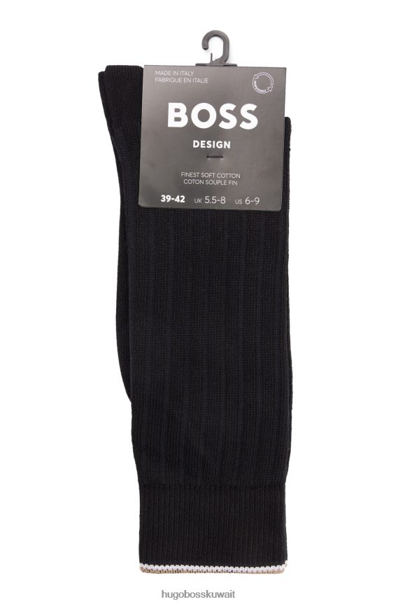 4TFNJN4273 أسود Hugo Boss جوارب بطول عادي مع شعار وشريط مميز باللون الأسود