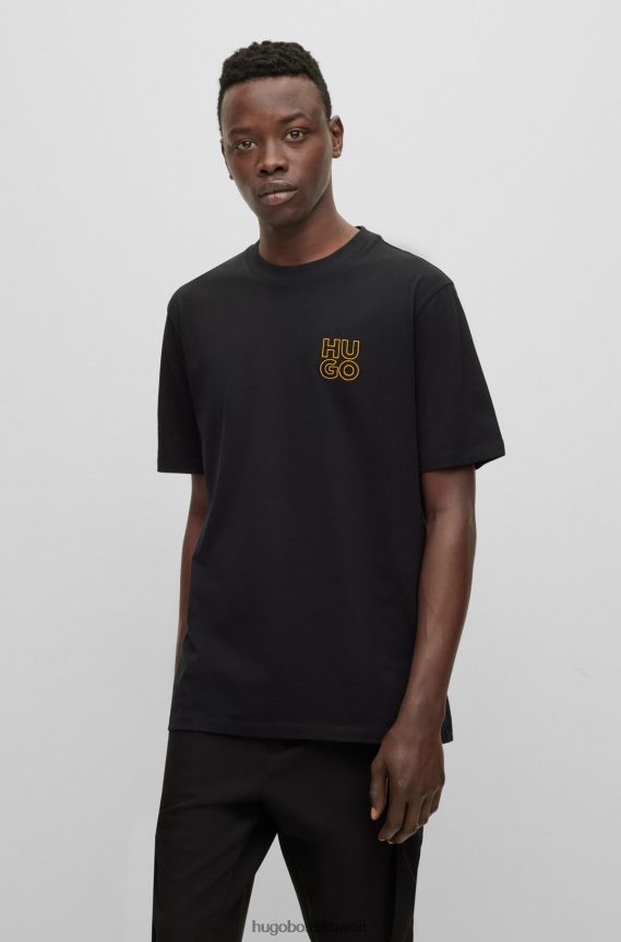 4TFNJN4276 أسود Hugo Boss تيشيرت Hugo برقبة دائرية من القطن العضوي مع شعار مكدس باللون الأسود