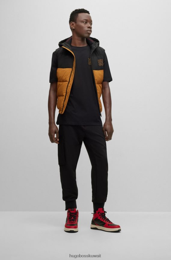 4TFNJN4276 أسود Hugo Boss تيشيرت Hugo برقبة دائرية من القطن العضوي مع شعار مكدس باللون الأسود