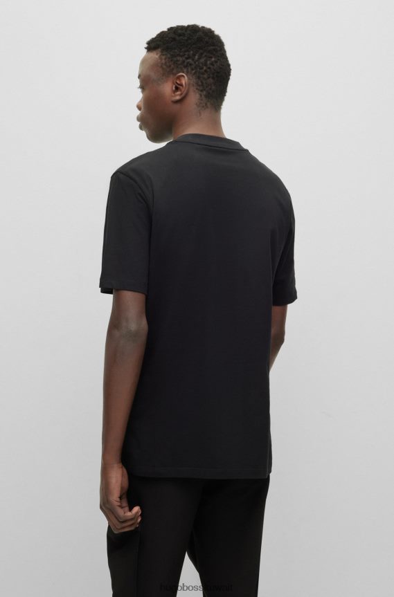 4TFNJN4276 أسود Hugo Boss تيشيرت Hugo برقبة دائرية من القطن العضوي مع شعار مكدس باللون الأسود