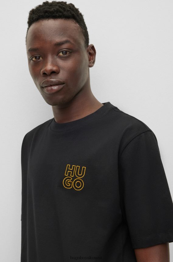 4TFNJN4276 أسود Hugo Boss تيشيرت Hugo برقبة دائرية من القطن العضوي مع شعار مكدس باللون الأسود