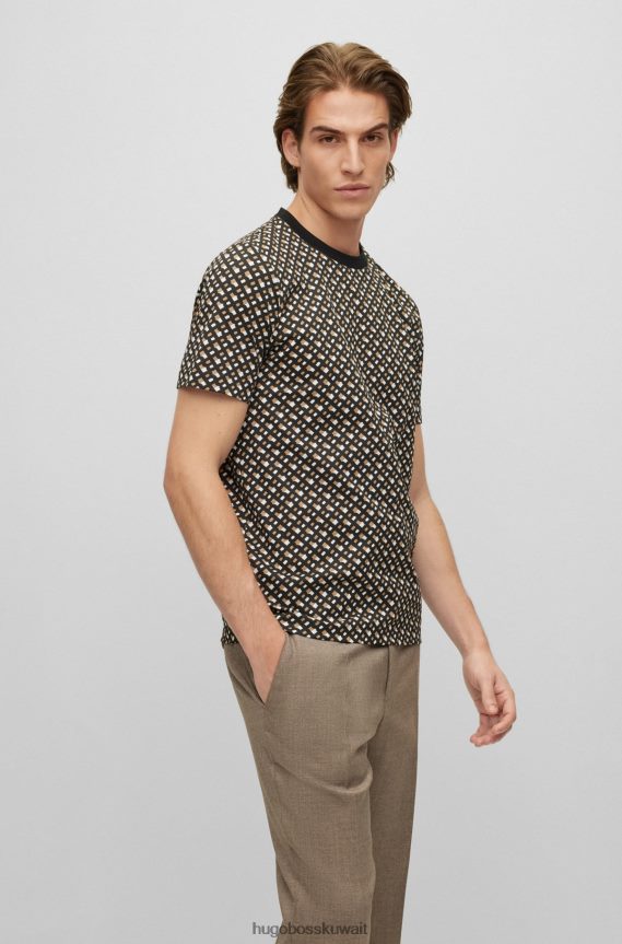 4TFNJN4277 منقوشة Hugo Boss تي شيرت من القطن المرسيري مع نقش هوغو متكرر