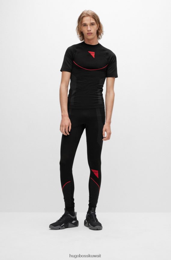 4TFNJN4279 أسود Hugo Boss تي شيرت ضيق للغاية قابل للتمدد مع أشرطة وشعار كبسولة هوغو باللون الأسود