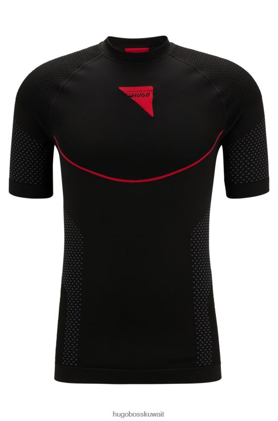 4TFNJN4279 أسود Hugo Boss تي شيرت ضيق للغاية قابل للتمدد مع أشرطة وشعار كبسولة هوغو باللون الأسود