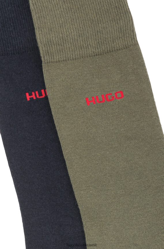 4TFNJN4283 الكاكي Hugo Boss حزمة من اثنين من الجوارب المصنوعة من مزيج القطن باللون الكاكي هوغو