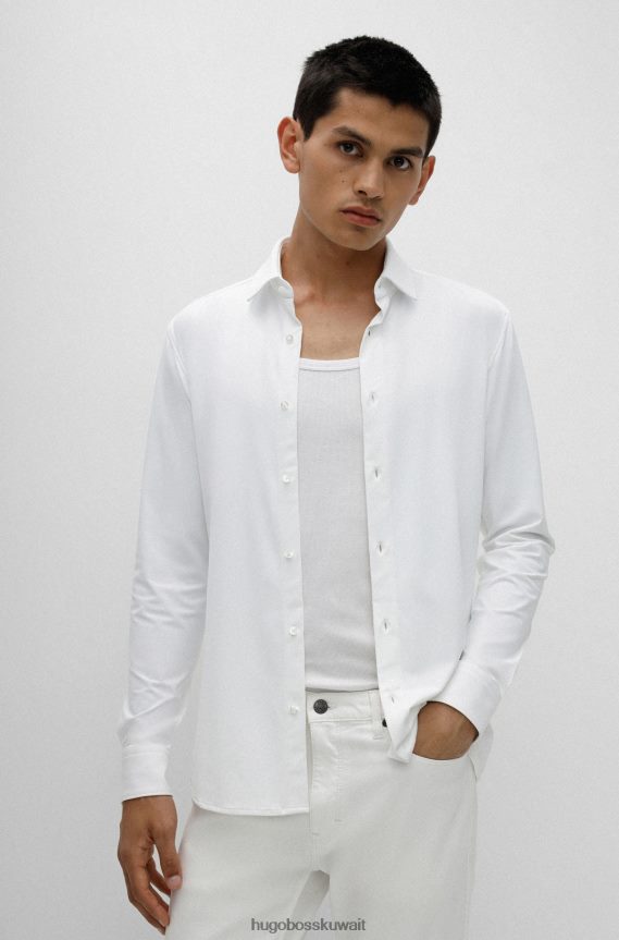 4TFNJN4285 أبيض Hugo Boss قميص بقصّة نحيفة للغاية مصنوع من جيرسي هوغو الأبيض عالي الأداء