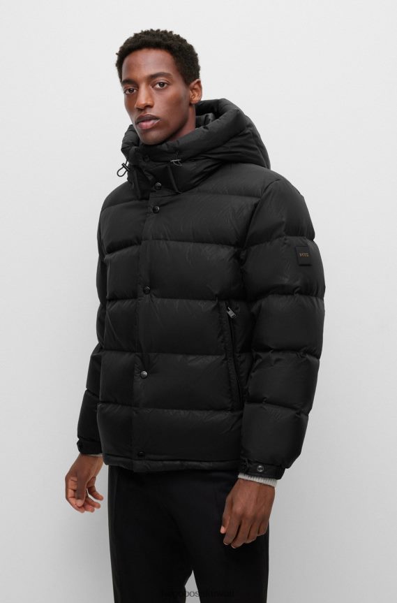 4TFNJN4290 أسود Hugo Boss سترة سوداء مقاومة للماء مع شارة حرف واحد فقط وبطانة هوغو