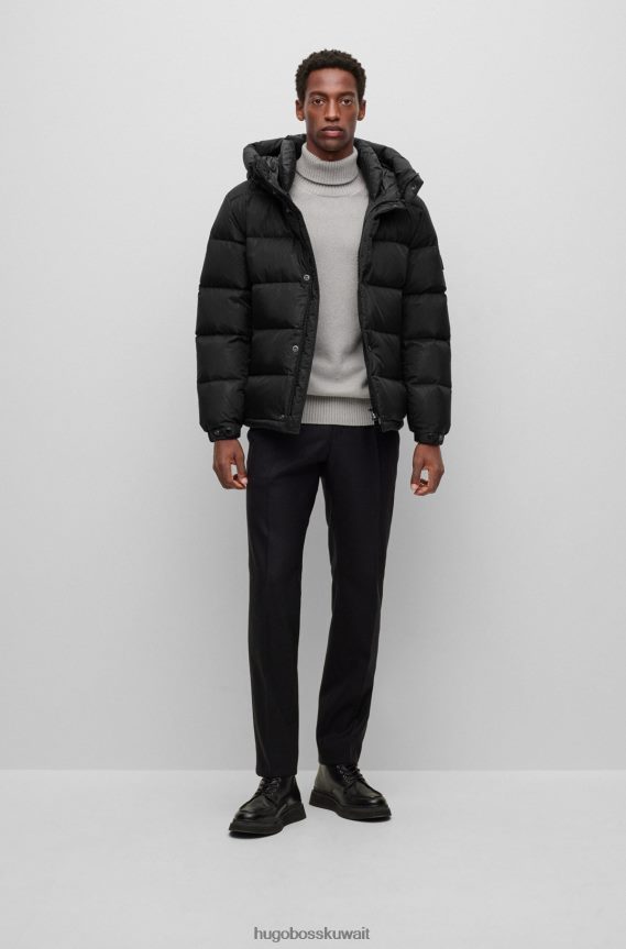 4TFNJN4290 أسود Hugo Boss سترة سوداء مقاومة للماء مع شارة حرف واحد فقط وبطانة هوغو