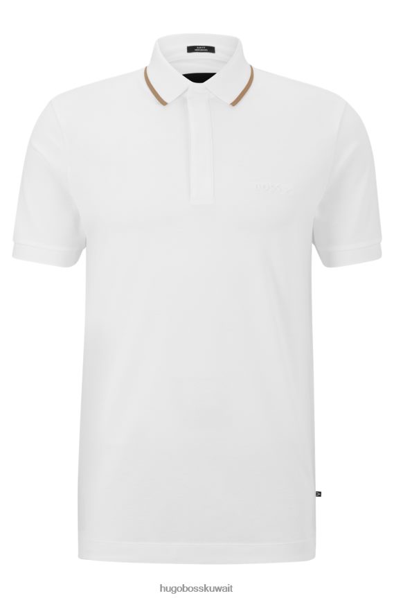 4TFNJN4292 أبيض Hugo Boss قميص بولو أبيض من Hugo بقصة ضيقة مع لمسة نهائية مضادة للعرق
