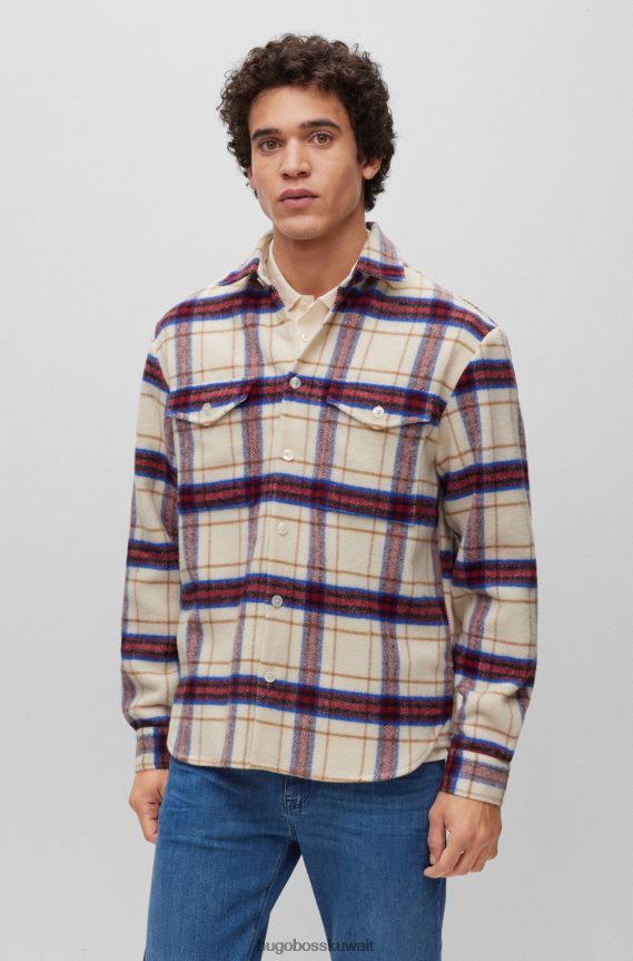 4TFNJN4293 أبيض Hugo Boss قميص هوغو الأبيض المريح من مزيج الصوف المربع