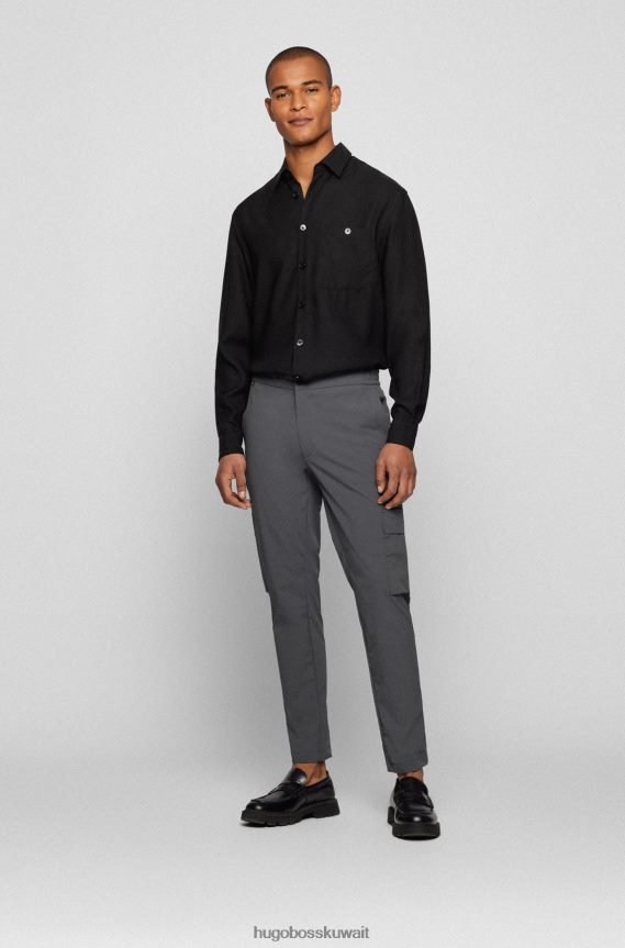 4TFNJN4294 الرمادي الداكن Hugo Boss بنطلون هوغو كارغو ذو قصة ضيقة باللون الرمادي الداكن من قماش البوبلين المطاطي