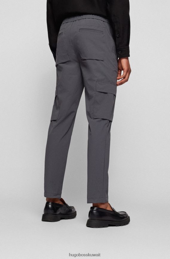 4TFNJN4294 الرمادي الداكن Hugo Boss بنطلون هوغو كارغو ذو قصة ضيقة باللون الرمادي الداكن من قماش البوبلين المطاطي