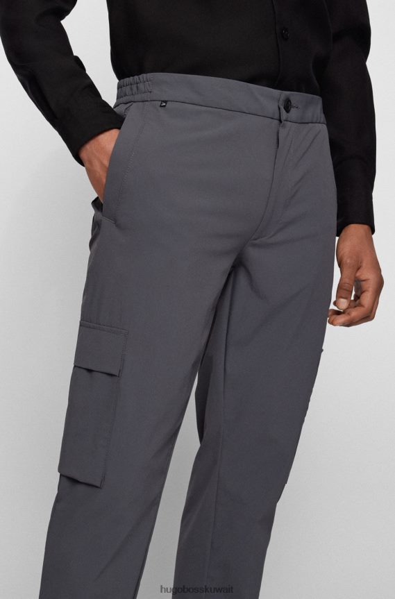 4TFNJN4294 الرمادي الداكن Hugo Boss بنطلون هوغو كارغو ذو قصة ضيقة باللون الرمادي الداكن من قماش البوبلين المطاطي
