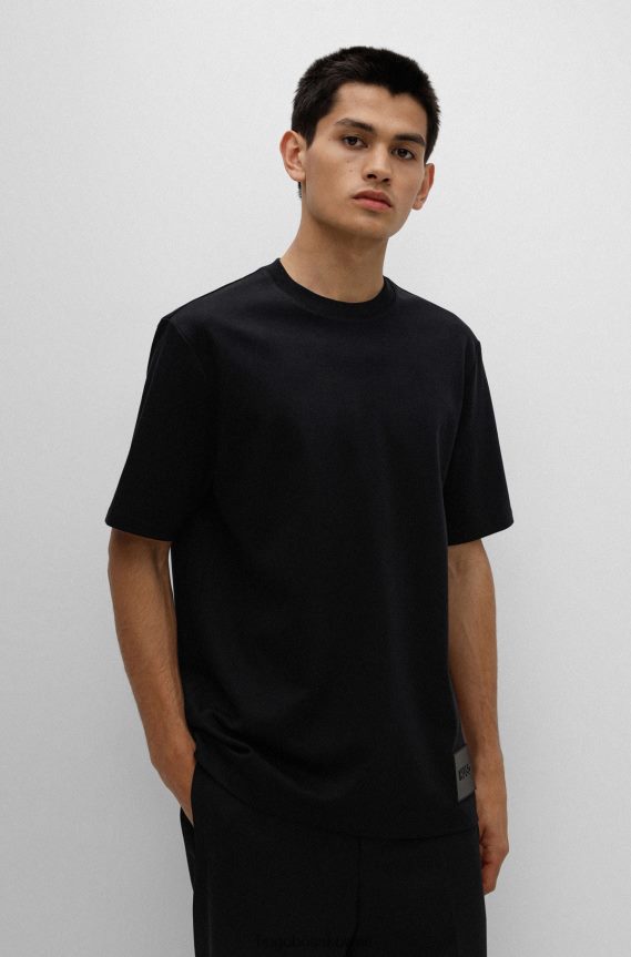 4TFNJN4298 أسود Hugo Boss تي شيرت هوغو من القطن المتشابك باللون الأسود مع رقعة شعار حامل البطاقة