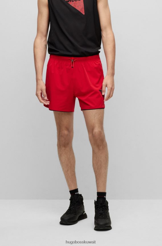 4TFNJN4313 أحمر Hugo Boss شورت Hugo فائق التمدد مزود بأنابيب وشعار كبسولة باللون الأحمر
