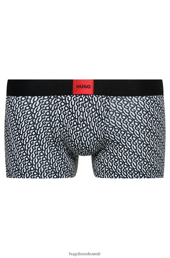 4TFNJN4316 أبيض Hugo Boss سروال من القطن المطاطي مع شعار متكرر هوغو باللون الأبيض