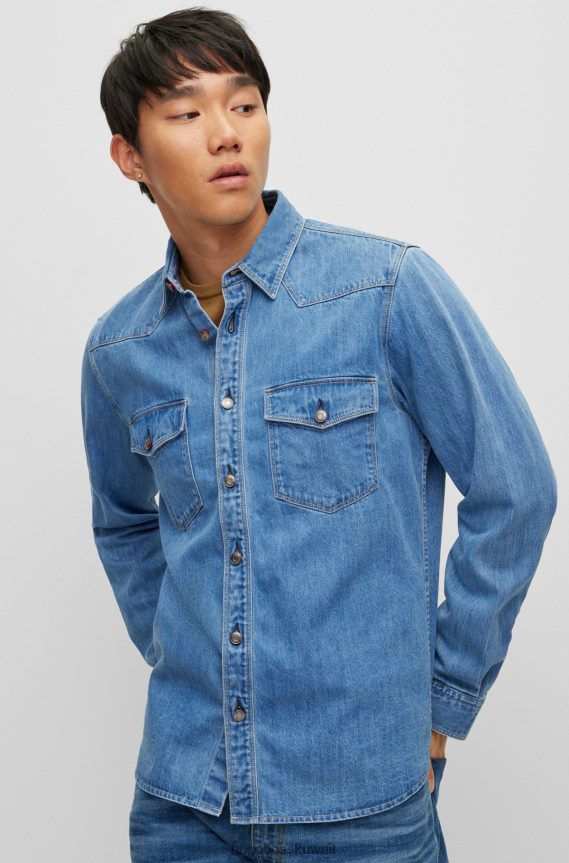 4TFNJN4317 أزرق فاتح Hugo Boss قميص هوغو ذو قصة مريحة باللون الأزرق الفاتح مصنوع من قطن الدنيم الخالص