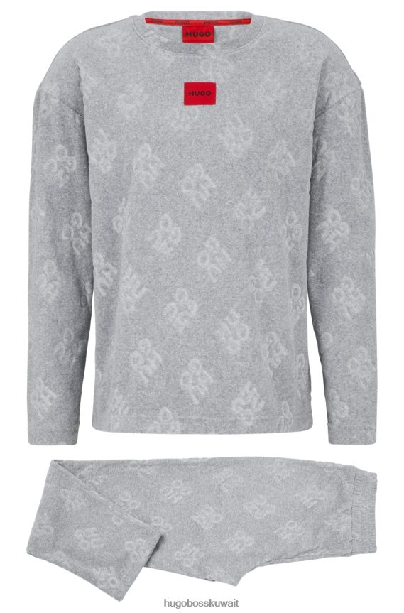 4TFNJN4321 رمادي Hugo Boss بيجاما رمادية من مزيج القطن بقصة مريحة مع شعارات هوغو مكدسة