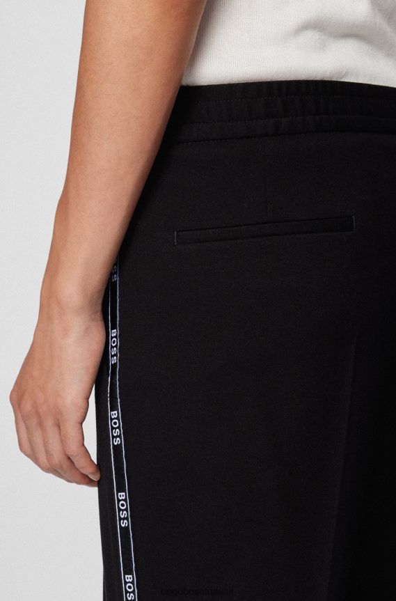 4TFNJN4325 أسود Hugo Boss Hugo بنطال مريح بشريط شعار الماركة أسود