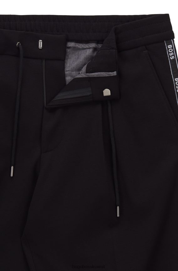 4TFNJN4325 أسود Hugo Boss Hugo بنطال مريح بشريط شعار الماركة أسود