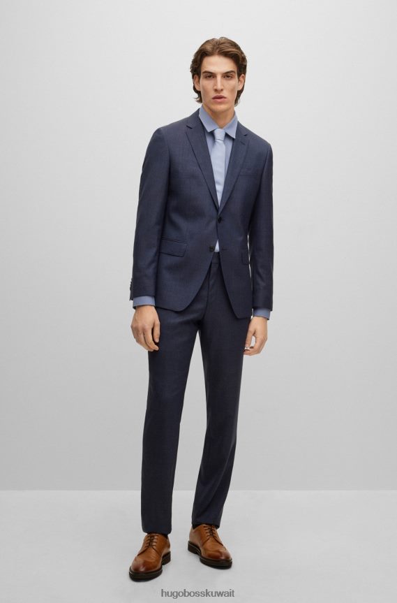 4TFNJN4326 أزرق غامق Hugo Boss بدلة بقصّة ضيّقة مصنوعة من الصوف البكر بنمط سيرج باللون الأزرق الداكن