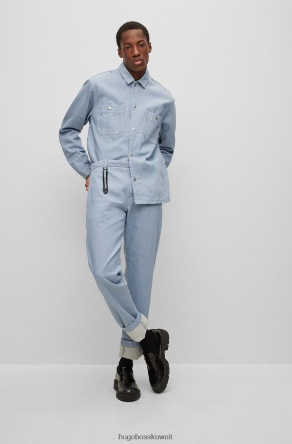 4TFNJN4327 أزرق فاتح Hugo Boss هوغو | Replay بنطال جينز Boyfriend-fit من قماش الدنيم المطاطي باللون الأزرق الفاتح