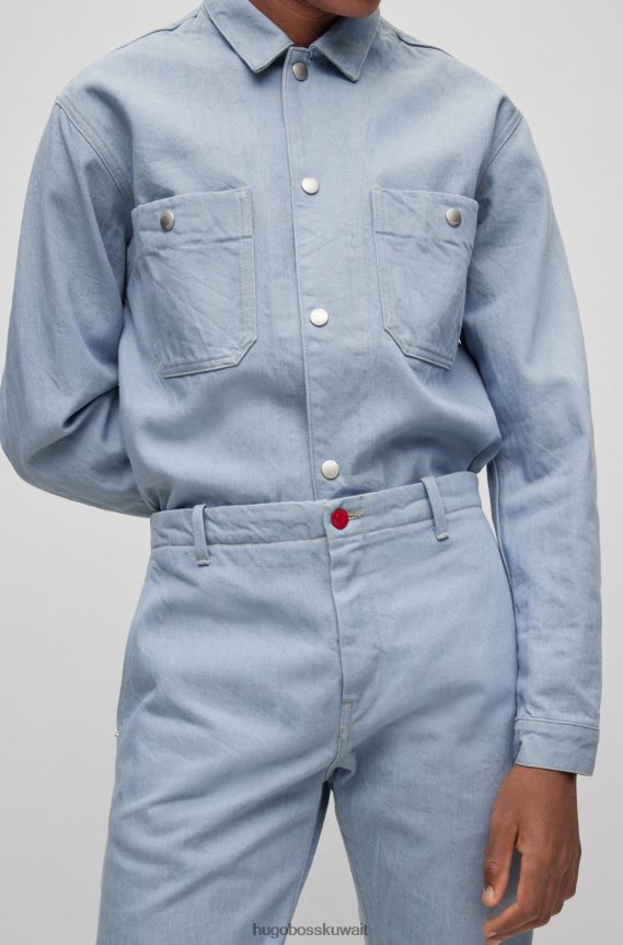 4TFNJN4327 أزرق فاتح Hugo Boss هوغو | Replay بنطال جينز Boyfriend-fit من قماش الدنيم المطاطي باللون الأزرق الفاتح