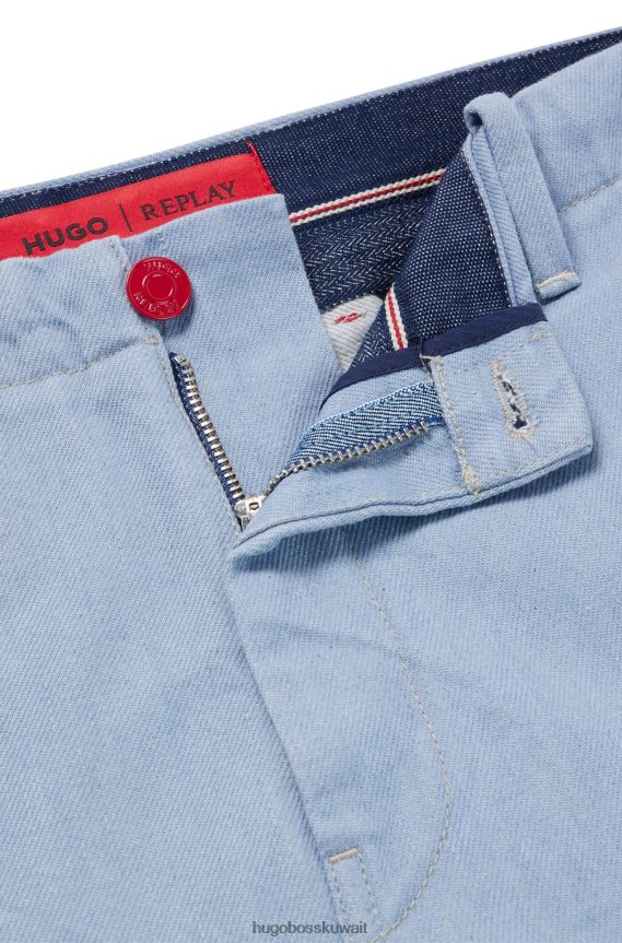4TFNJN4327 أزرق فاتح Hugo Boss هوغو | Replay بنطال جينز Boyfriend-fit من قماش الدنيم المطاطي باللون الأزرق الفاتح