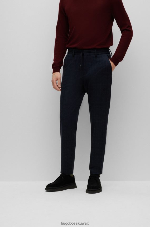 4TFNJN4329 أزرق غامق Hugo Boss بنطال بقصّة ضيّقة مصنوع من القماش المطاطي المربع هوغو باللون الأزرق الداكن