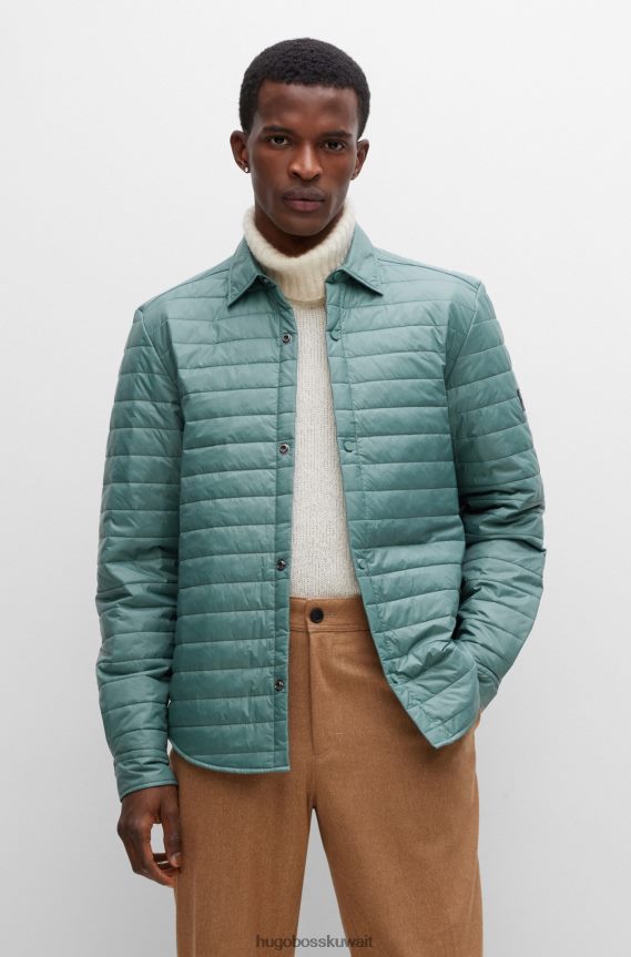 4TFNJN4333 اخضر فاتح Hugo Boss قميص علوي مبطن من Hugo بقصة عادية مع رقعة شعار باللون الأخضر الفاتح