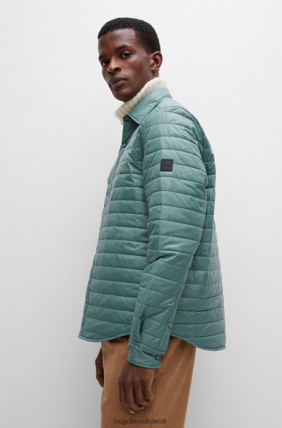 4TFNJN4333 اخضر فاتح Hugo Boss قميص علوي مبطن من Hugo بقصة عادية مع رقعة شعار باللون الأخضر الفاتح