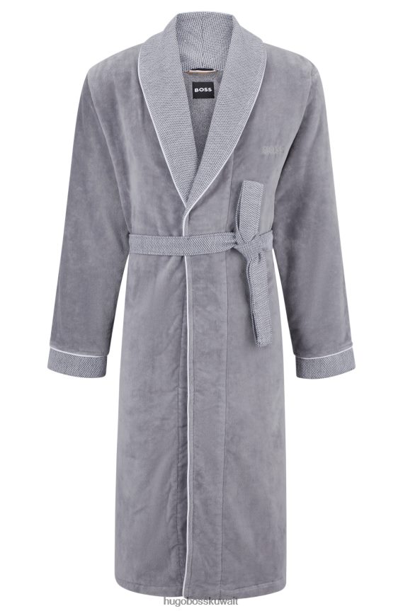 4TFNJN4342 رمادي Hugo Boss ثوب حمام من القطن والمخمل مع حواف قطنية منسوجة بلون رمادي هوغو