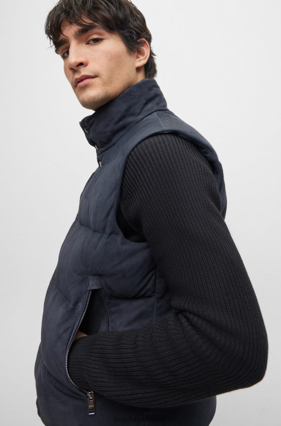 4TFNJN4345 أزرق غامق Hugo Boss جيليه من جلد الغزال الفاخر من Hugo مع حشوة سفلية باللون الأزرق الداكن