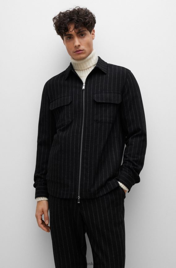 4TFNJN4346 أسود Hugo Boss سترة مريحة مصنوعة من قماش هوغو المطاطي باللون الأسود ذو الخطوط الطباشيرية