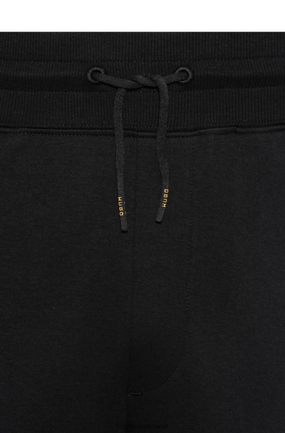 4TFNJN4350 أسود Hugo Boss بدلة رياضية من القطن المتشابك مع تفاصيل الشعار باللون الأسود Hugo